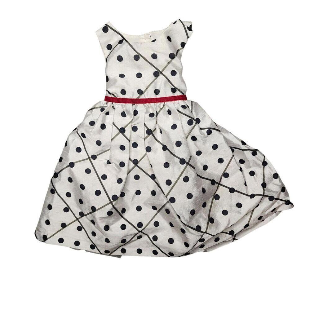 Vintage Marshalls Girls White Polka Dots Red Belt Cap Sleeves Dress Size 18M